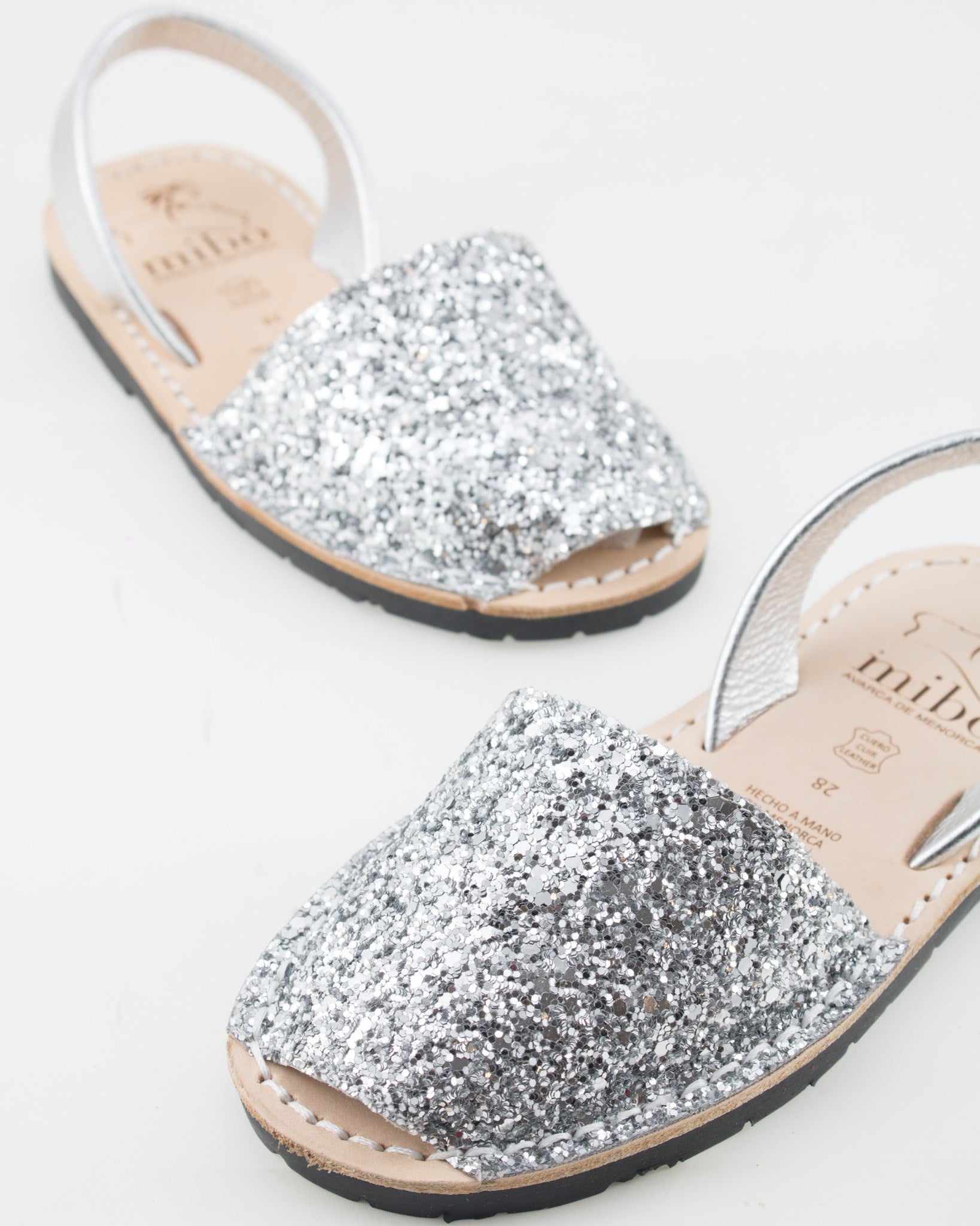 Set sandale Avarca mama si fiica din piele naturala - Glitter Alb Mibo AvarcaShop.ro