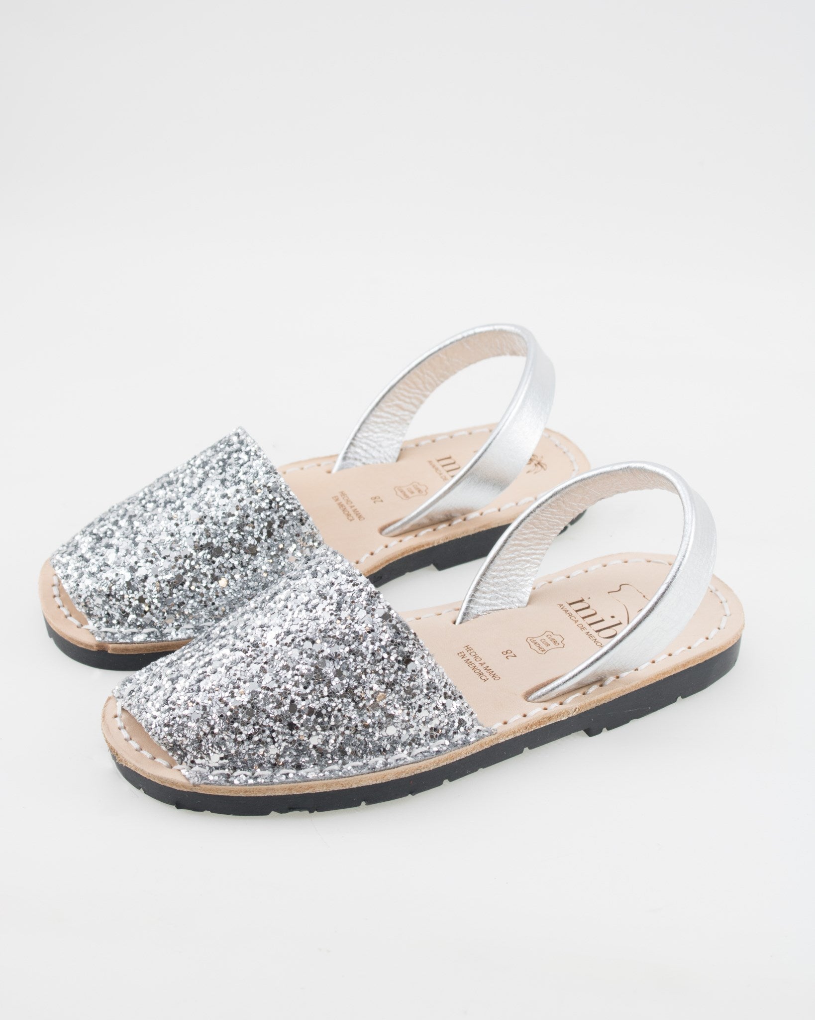 Set sandale Avarca mama si fiica din piele naturala - Glitter Alb Mibo AvarcaShop.ro