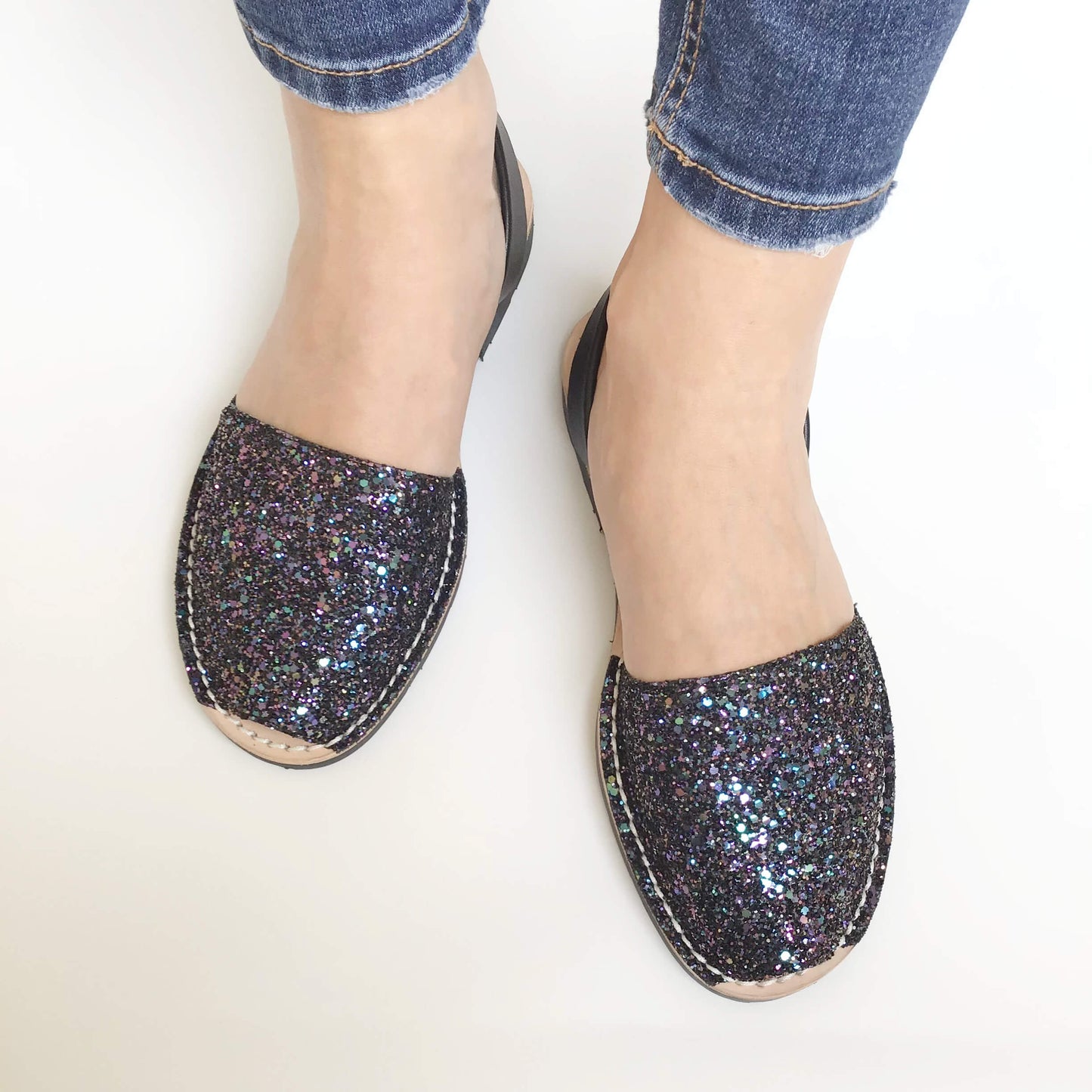 Sandale AVARCA din piele naturala - Glitter Multi Negru