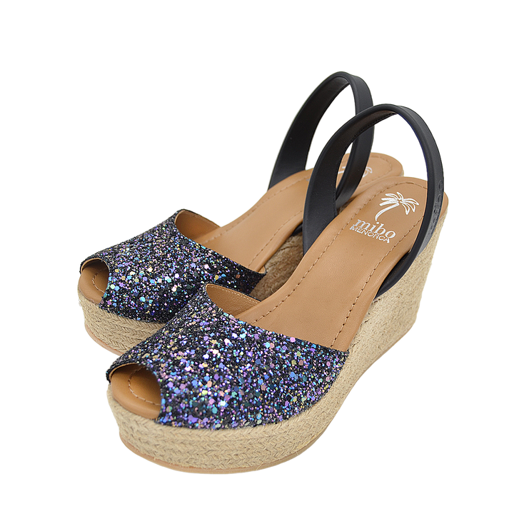 Sandale cu talpa inalta 8.5cm - Glitter Multi Negru