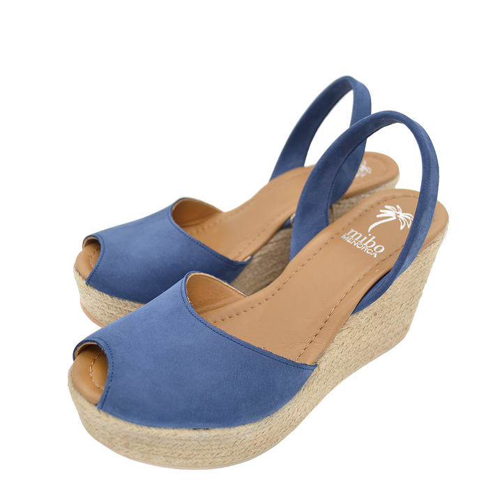 Sandale din piele intoarsa cu talpa inalta - Albastru Marin