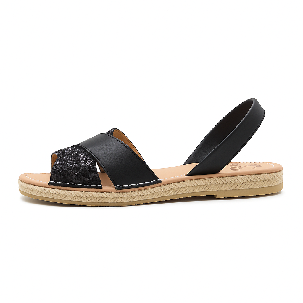 Sandale Cross din piele naturala - Glitter Negru