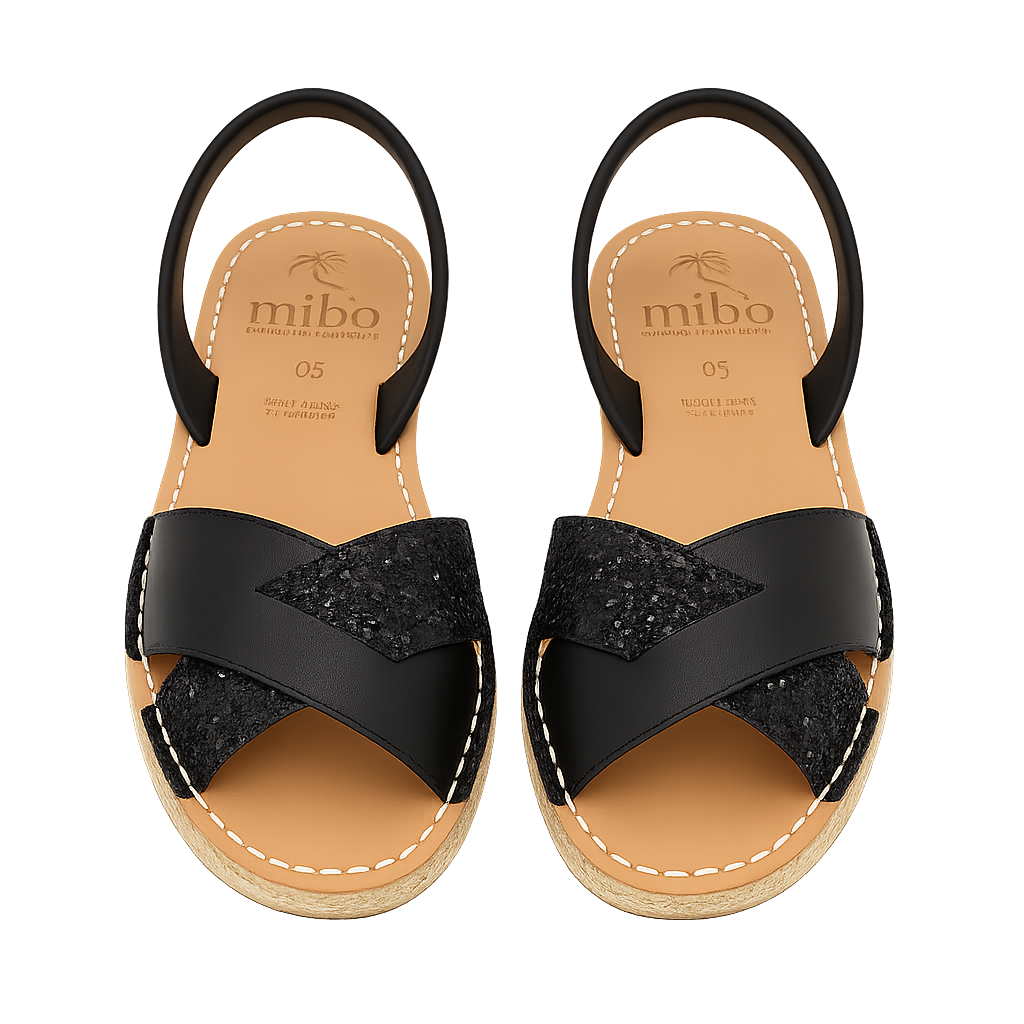 Sandale Cross din piele naturala - Glitter Negru