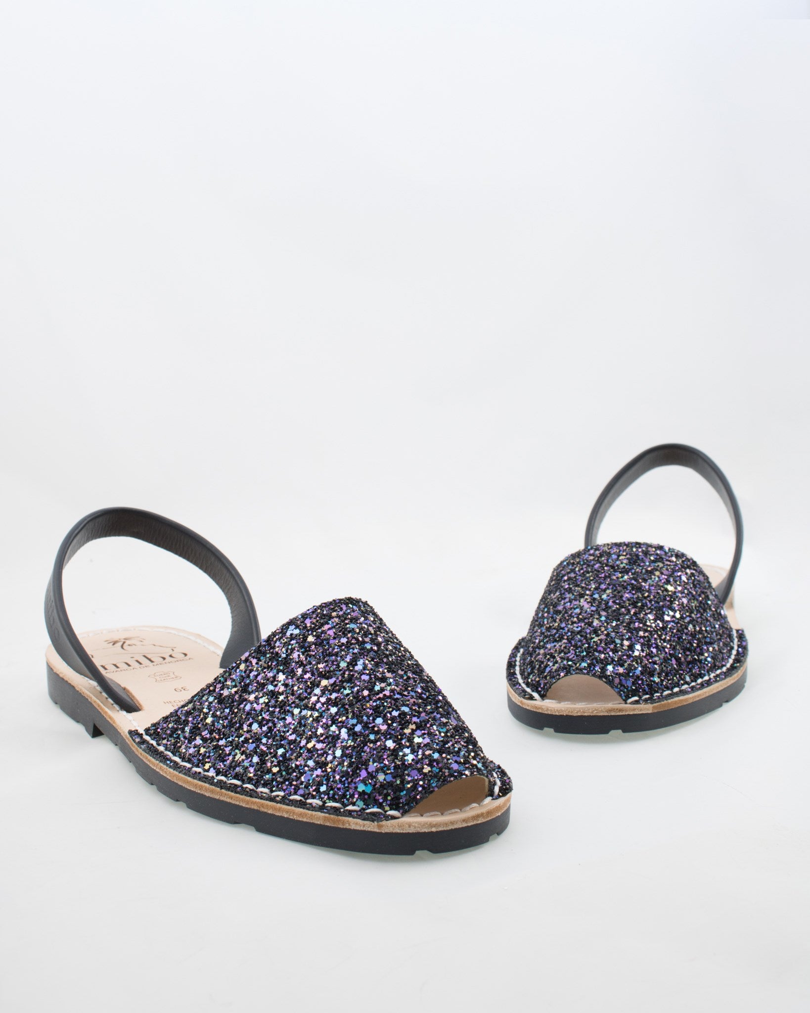 Sandale AVARCA din piele naturala - Glitter Multi Negru Mibo AvarcaShop.ro