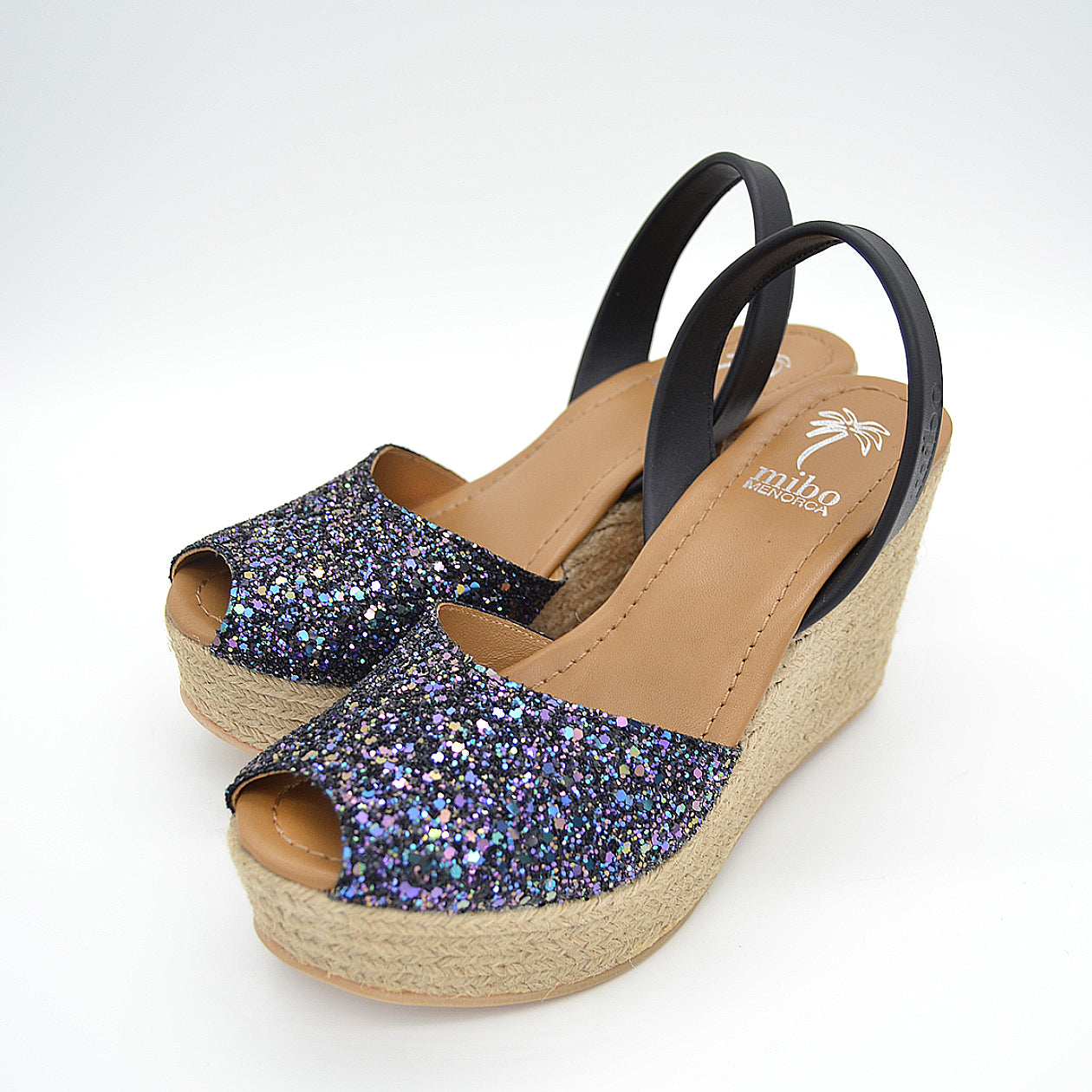 Sandale cu talpa inalta 8.5cm - Glitter Multi Negru