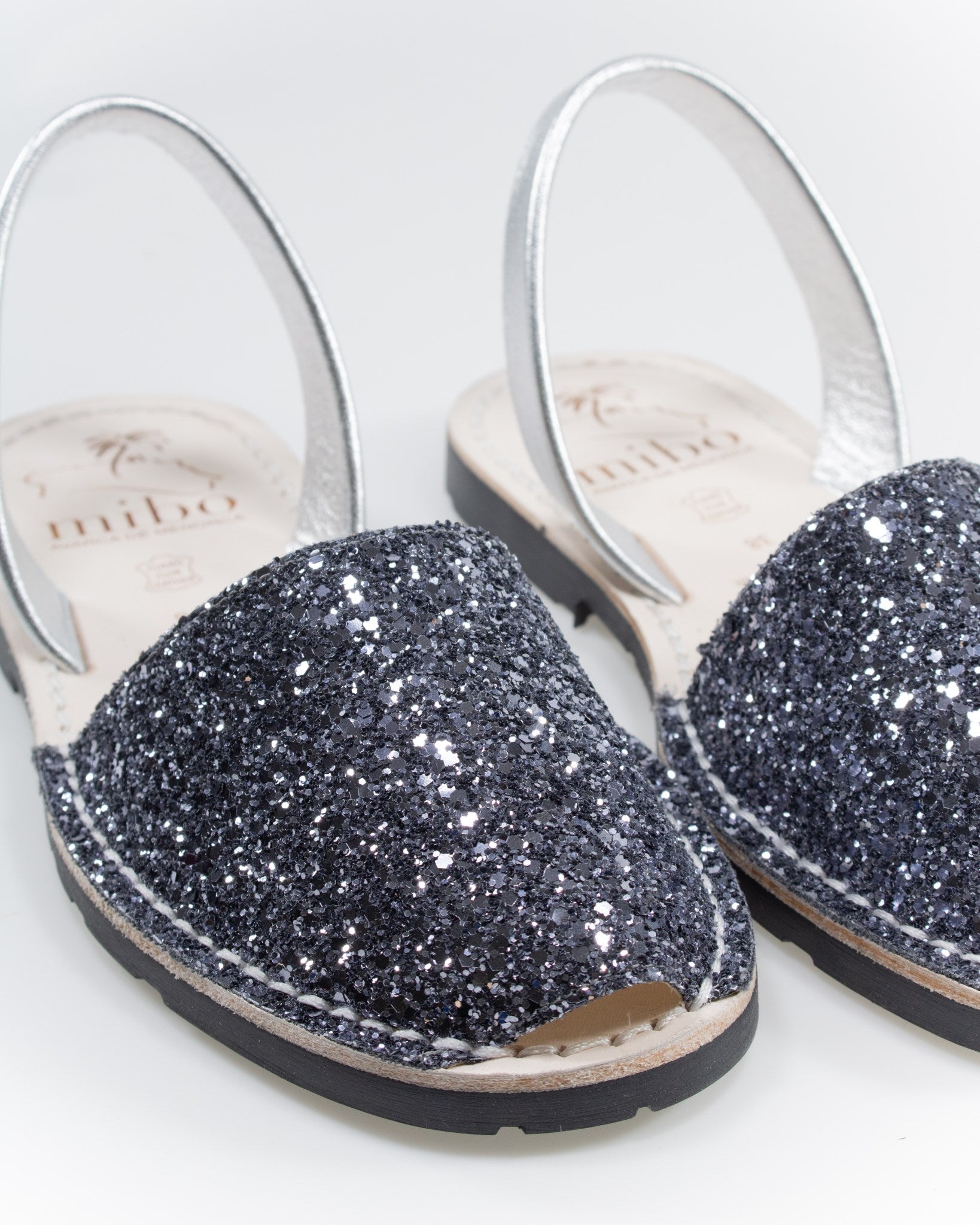 Sandale AVARCA din piele naturala - Glitter Antracit Mibo AvarcaShop.ro