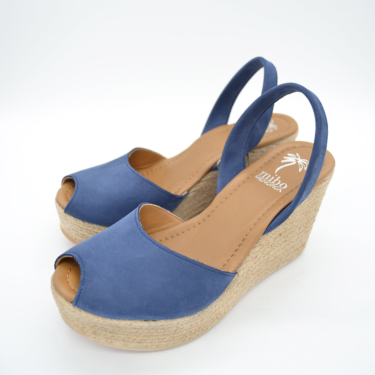 Sandale cu talpa inalta 8.5cm din piele intoarsa - Albastru Marin Mibo