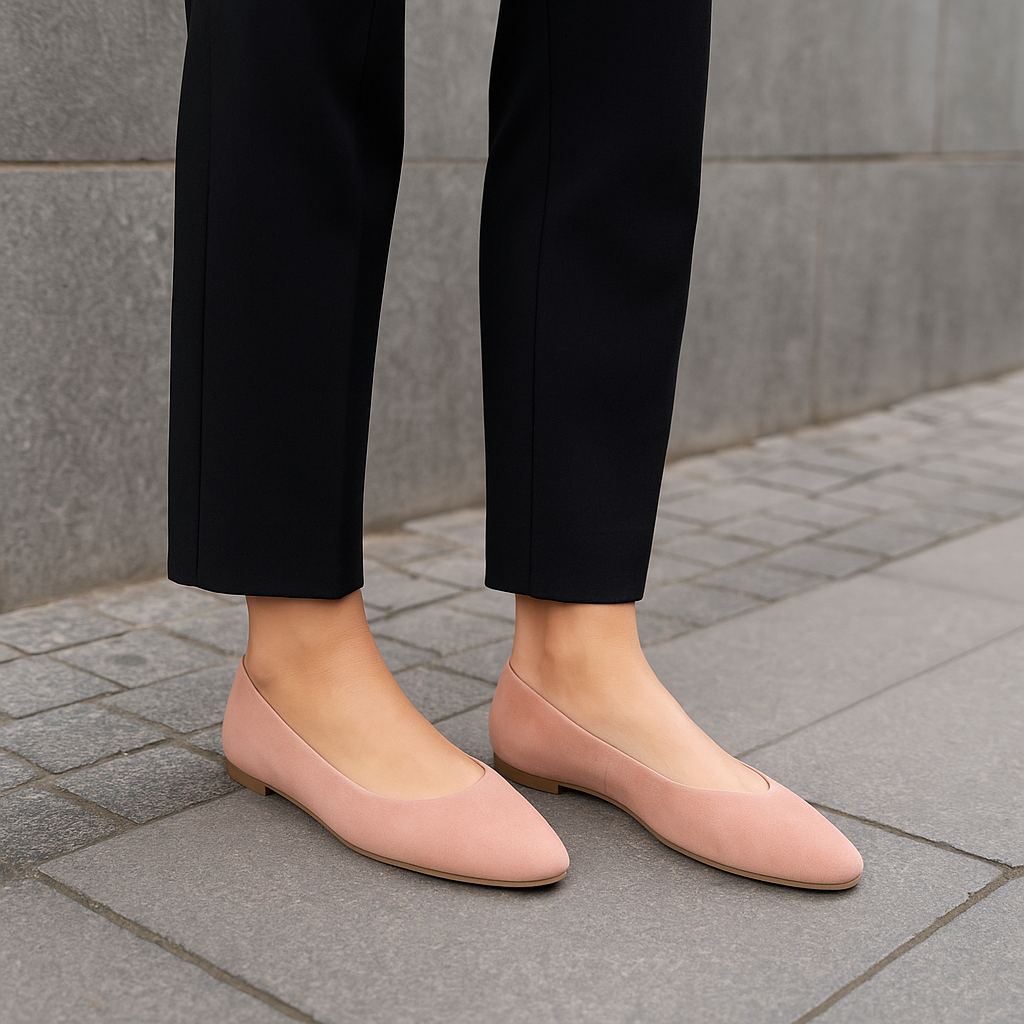 Balerini din piele intoarsa - Roz pudra Mibo AvarcaShop.ro