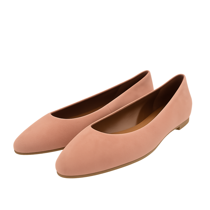 Balerini din piele intoarsa - Roz pudra