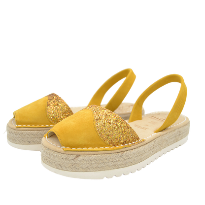 Sandale AVARCA din piele intoarsa - Glitter Galben
