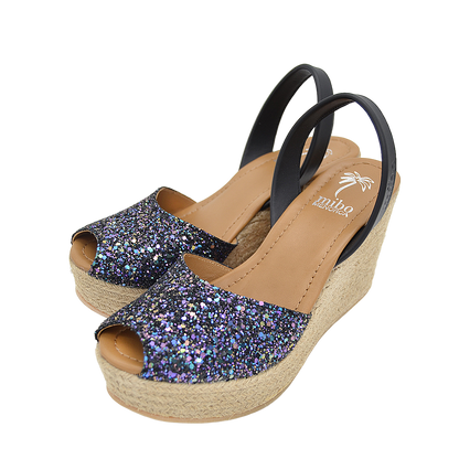 Sandale cu talpa inalta - Glitter Multi Negru
