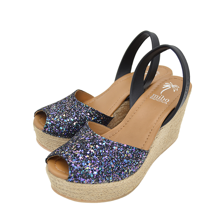 Sandale cu talpa inalta - Glitter Multi Negru