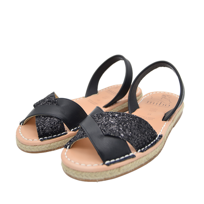 Sandale din piele naturala Cross - Glitter Negru