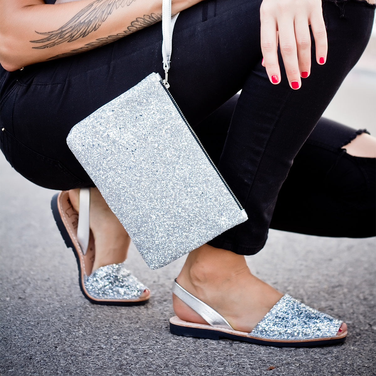 Sandale AVARCA din piele naturala - Glitter Alb Mibo