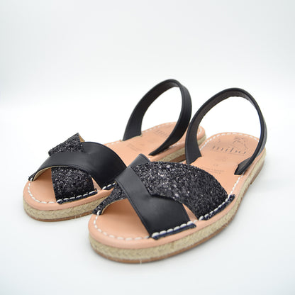 Sandale din piele naturala Cross - Glitter Negru